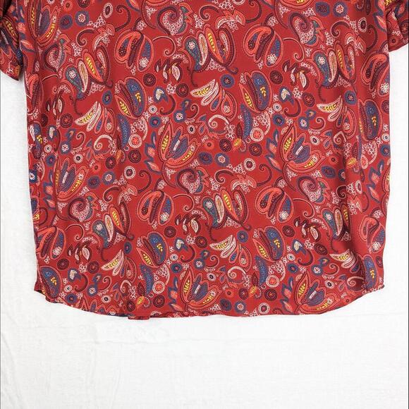 Loft Red Paisley Ruffle Top Short Sleeve Large Women's - Picture 4 of 9